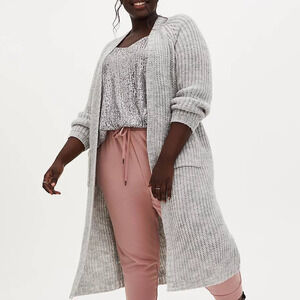 New Torrid 00 (Size M/L, 10) Gray Chunky Long Open Front Duster Cardigan Sweater